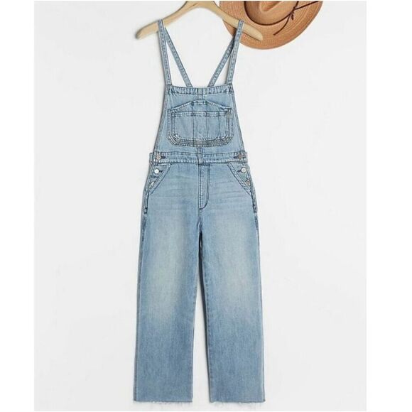 ✨Joe's Jeans Wide Leg Denim Sz XS Overalls Crop Raw Hem Captivate Blue✨ - Picture 4 of 8